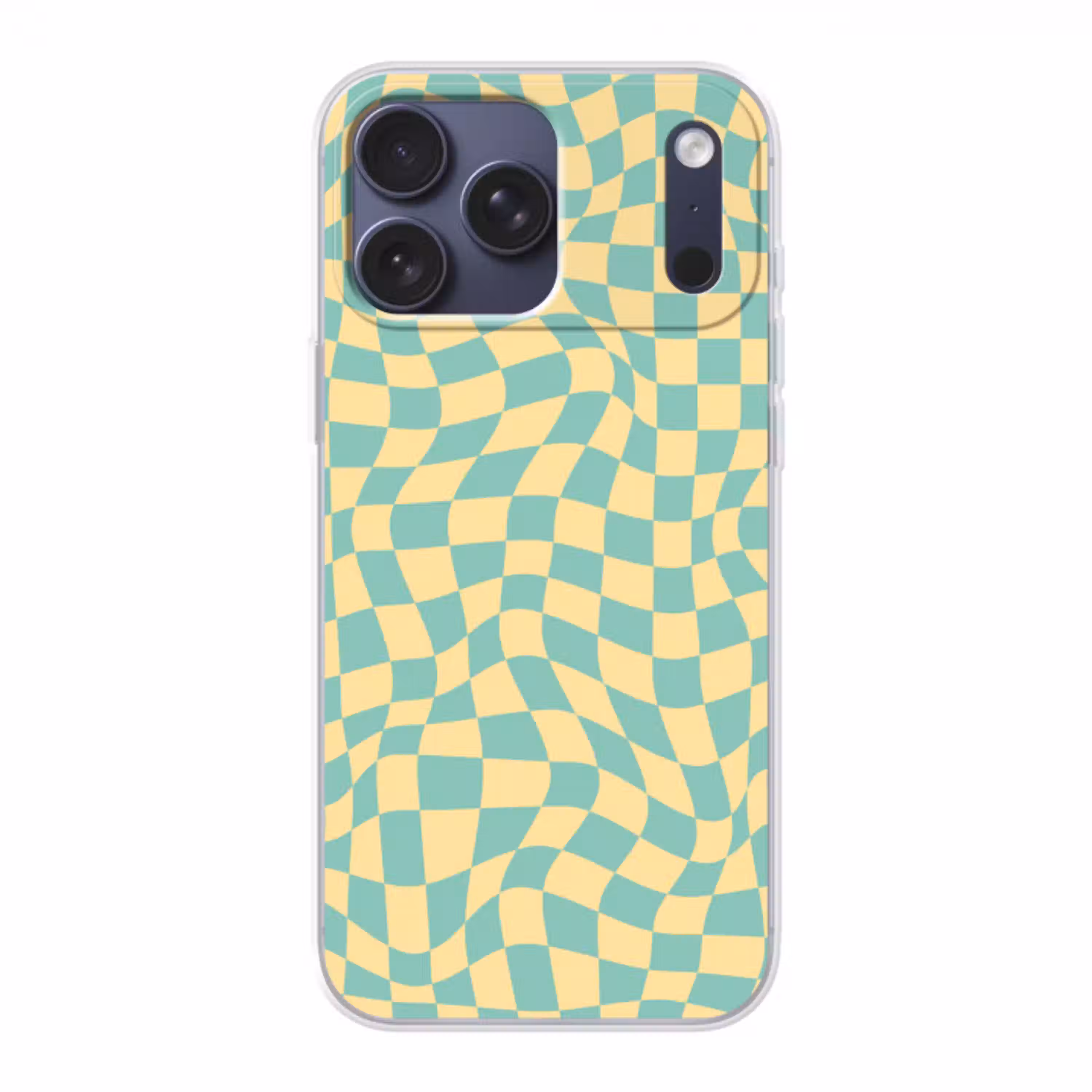 Hokjes patroon - Geel - Blauw - Golvende lijnen Telefoonhoesje iPhone 17 Pro Max klein -3d