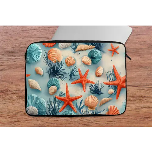 Zeesterren - Schelpen - Illustratie - Zand laptophoes neopreen klein -tafel
