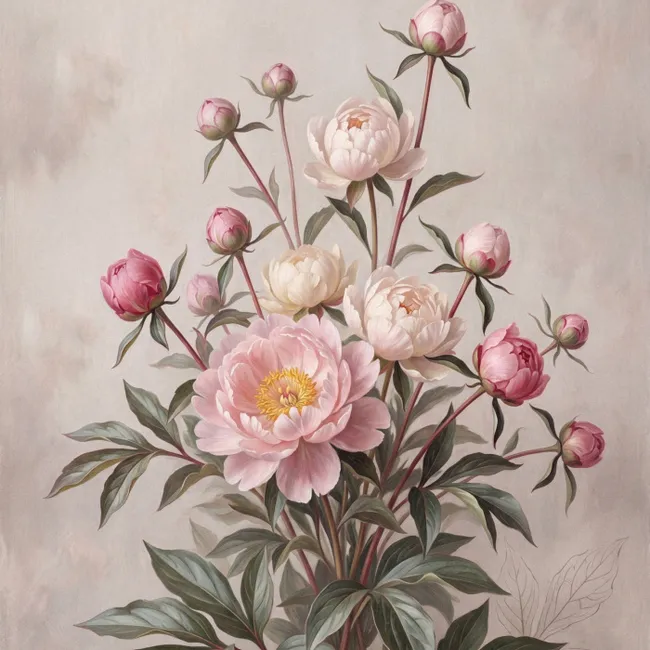 Behang - Pioenrozen - Boeket - Roze