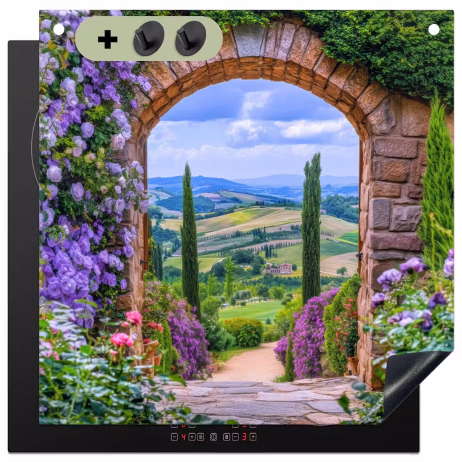 Inductie beschermer en spatscherm (2in1) - Doorkijk - Toscane - Landschap - Poort