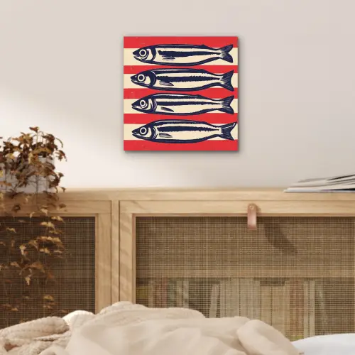 Sardines - Rood en beige strepen aluminium wit klein -sfeer3