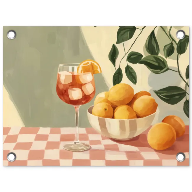 Citroenen - Glas - Tafelkleed - Geblokt tuinposter los doek klein -3d