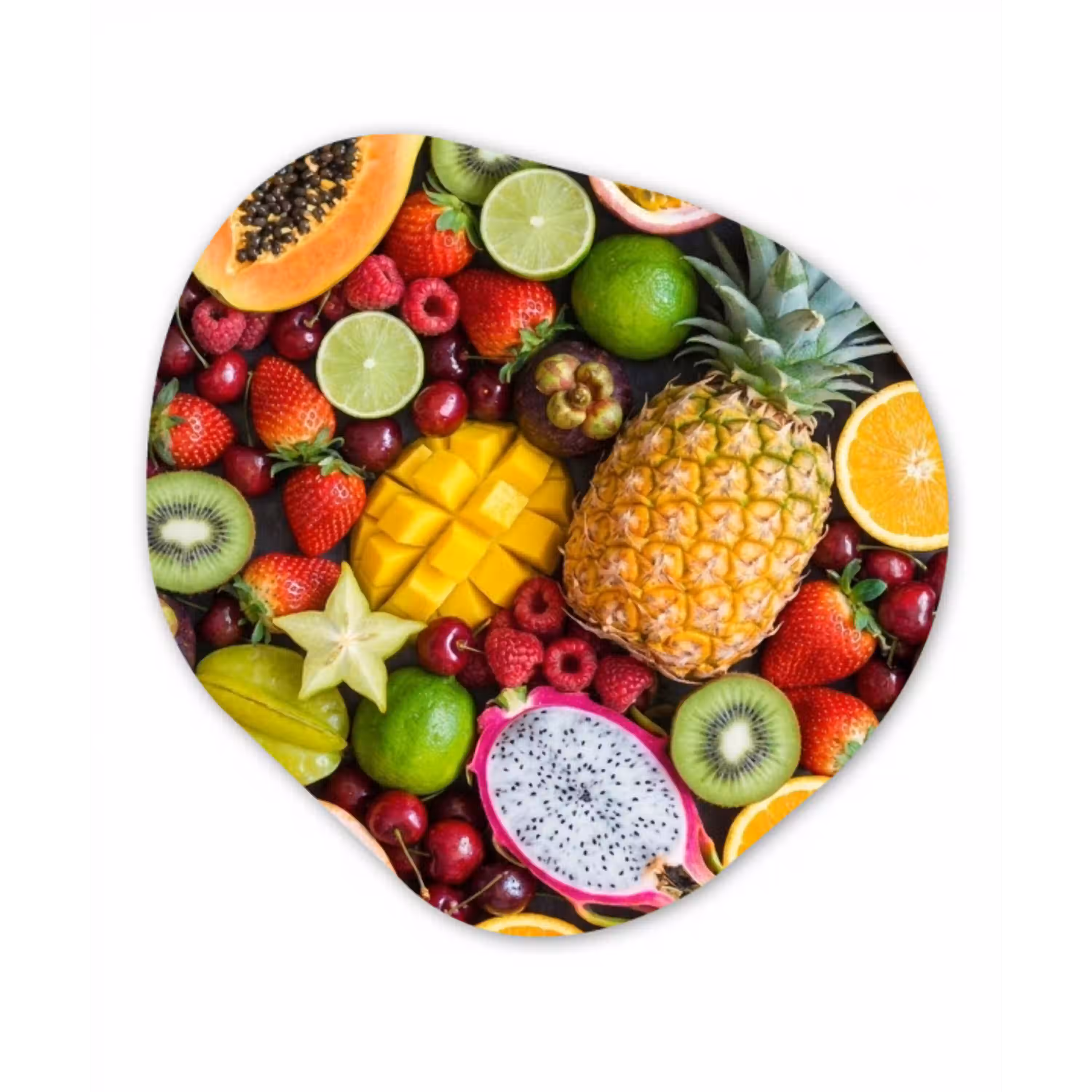 Fruit - Assortiment - Vers - Gezond - Kleurrijk Wandcirkel Organisch Aluminium middel -3d