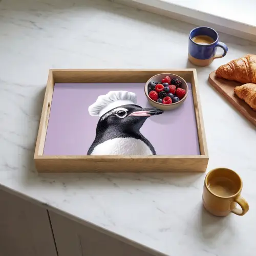Pinguïn - Koksmuts - Lief - Paars Dienblad Rechthoek middel -sfeer2
