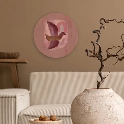 Illustratie - Vogels - Abstract - Roze Wandcirkel kunststof plaat 5mm dik klein -sfeer1