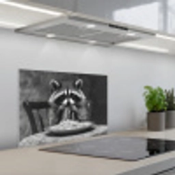 Wasbeer - Cute - Pasta - Tafelkleed - Zwart - Wit keuken achterwand spatscherm klein -3d_schuin