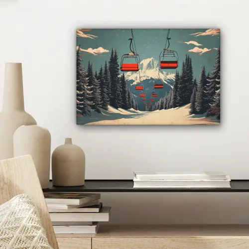 Sneeuw - Skilift - Rood - Bomen canvas 2cm klein -sfeer6