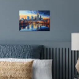 Zonsondergang Frankfurt - Stad - Skyline - Water poster papier klein -sfeer2