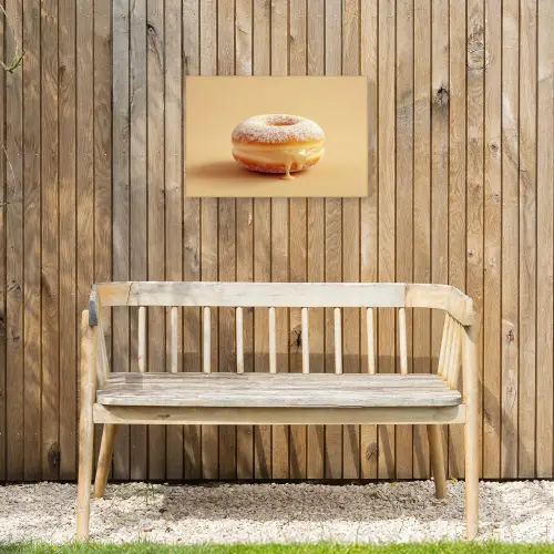 Donut - Romig - Poedersuiker - Beige Tuinposter op houten frame 2 cm dik klein -sfeer4