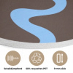 Kronkelende lijnen - Blauw - Bruin - Minimalistisch Akoestische PET Vilt - Rond klein 838 -closeup_DE