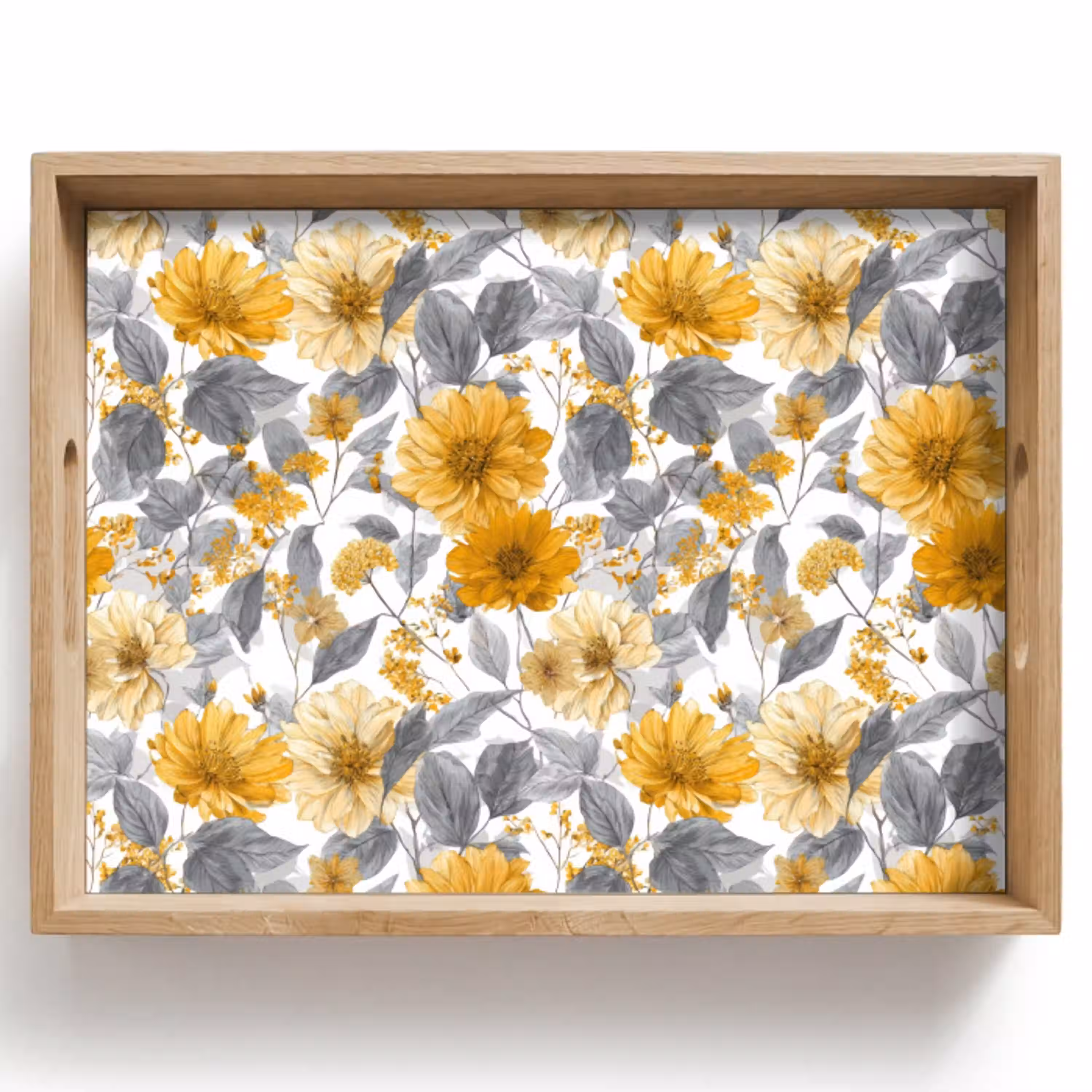 Bloemen - Botanisch - Elegant - Okergeel - Grijs Dienblad Rechthoek middel 911 -z3d_shopping