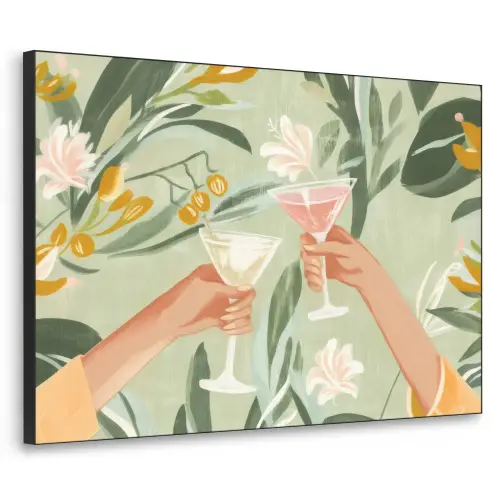 Glazen - Proosten - Bladeren - Groen Textielframe zwart klein -3d