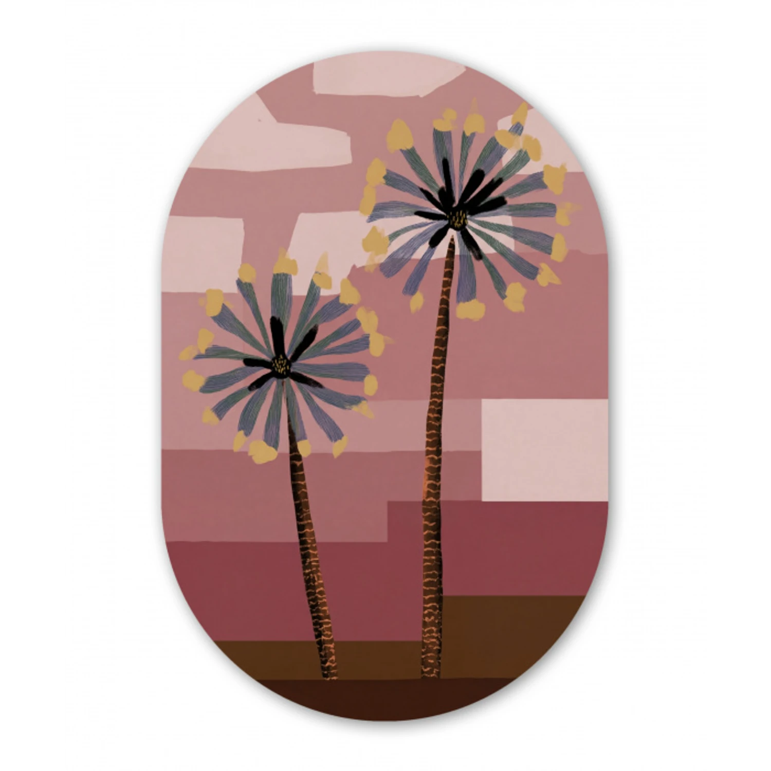 Illustratie - Bloemen - Vlakken - Abstract Wandcirkel Ovaal Aluminium middel -3d