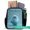 Blauw pluizig monster met hoorns Rugzak - Zwart middel -inhoud_NL