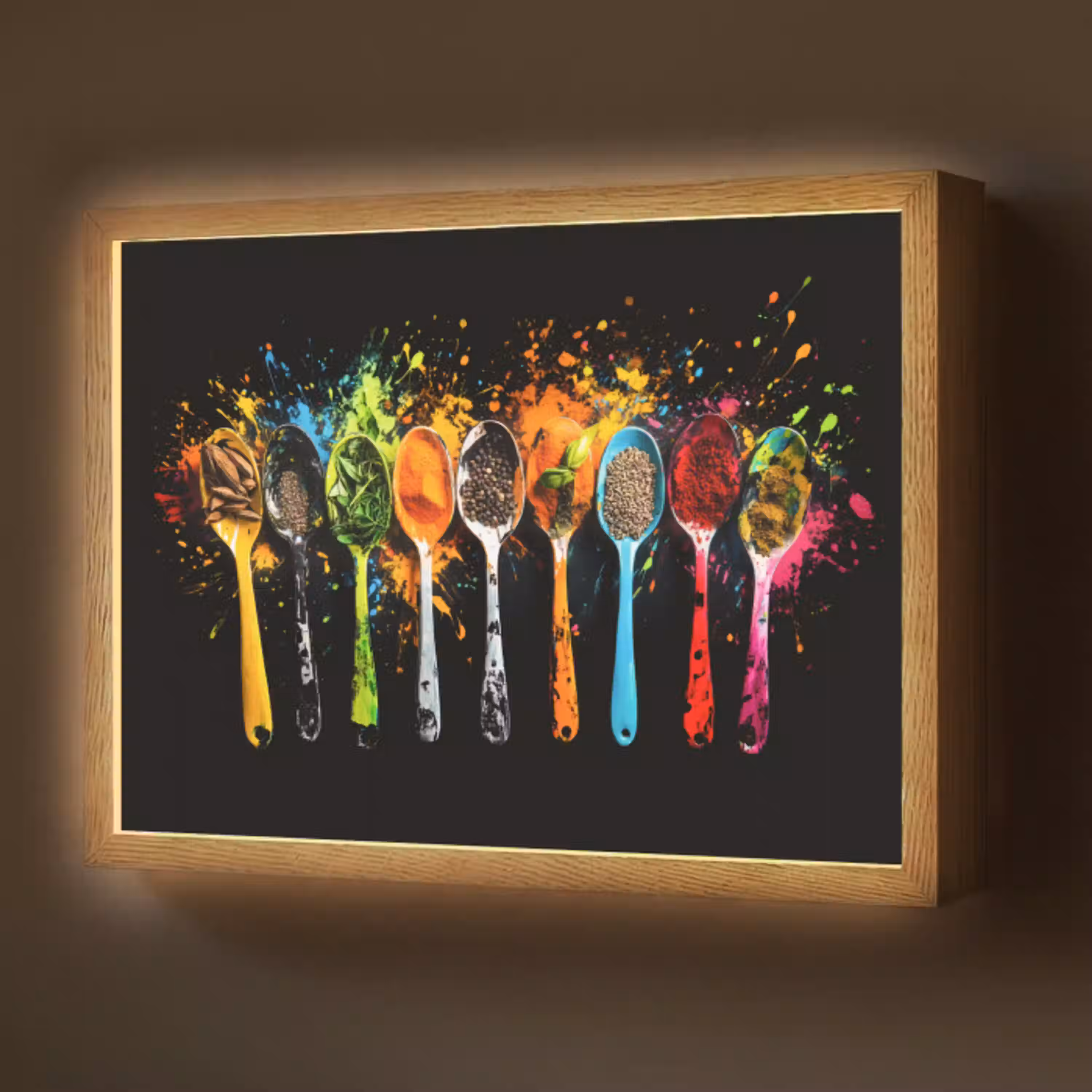 Lepels - Kruiden - Modern - Graffiti - Verf - Kleurrijk Light Box met batterij (Wandlamp) middel -z3d_website