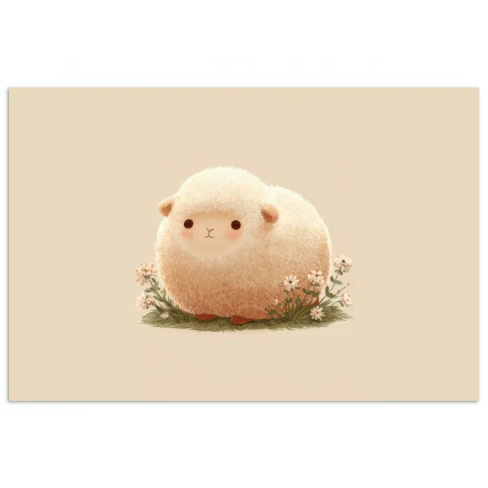Schaap - Beige - Bloemen poster papier klein -3d