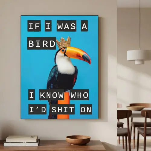 Vogel - Toekan - Blauw - Quotes Textielframe zwart klein -sfeer2
