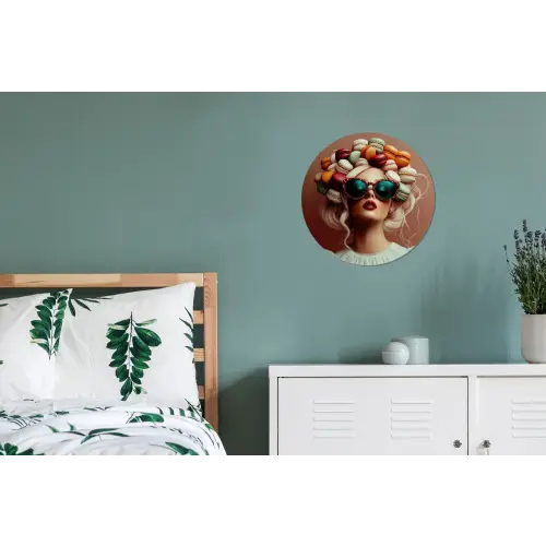 Vrouw - Macarons - Bril Wandcirkel aluminium klein -slaapkamer