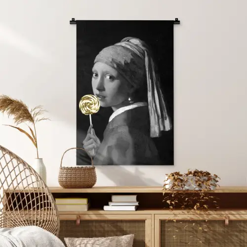 Meisje met de parel - Johannes Vermeer - Lolly - Goud Wandkleed katoen klein -sfeer5