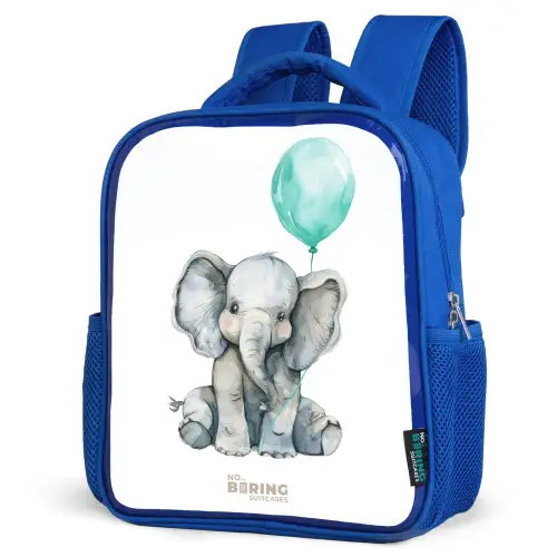 Olifant met blauwe ballon Kinderrugzak - Blauw middel -schuin