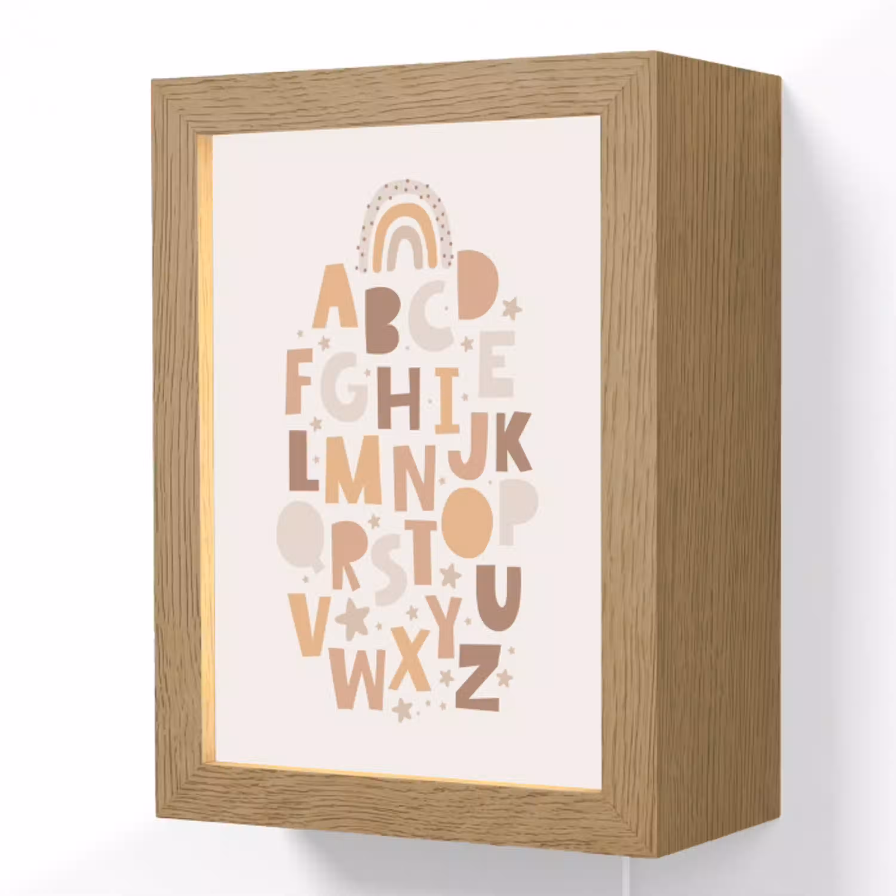 Alfabet - Sterren - Regenboog - Pastel kleuren - Educatief Light Box met kabel (Wandlamp kind) klein -3d