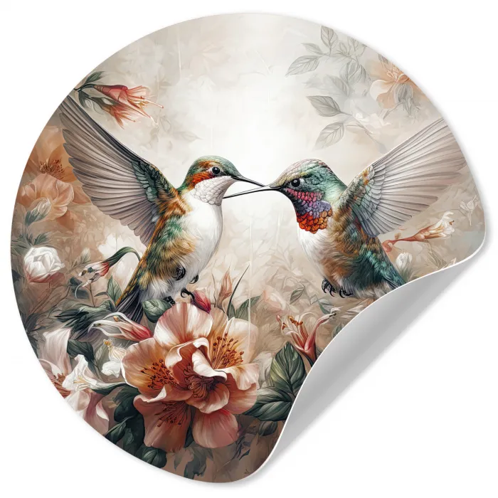 Kolibrie - Vogels - Bloemen - Natuur Wandcirkel behangsticker klein -3d