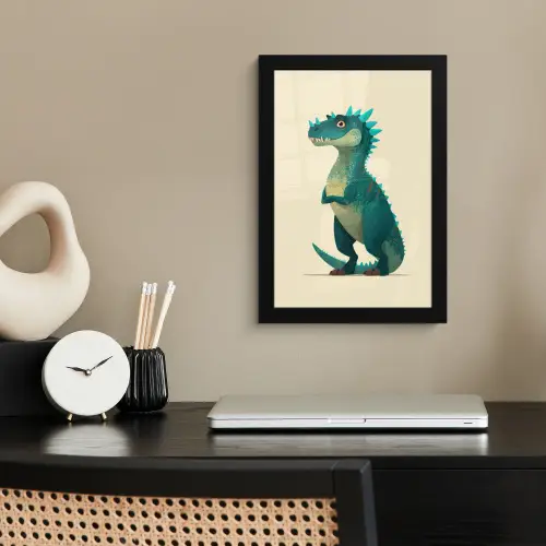 Dinosaurus - Turquoise - Stekels fotolijst zwart zonder passe partout klein -sfeer1