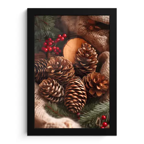 Dennenappels - Boom - Winter - Natuur - Bruin fotolijst zwart zonder passe partout klein -3d