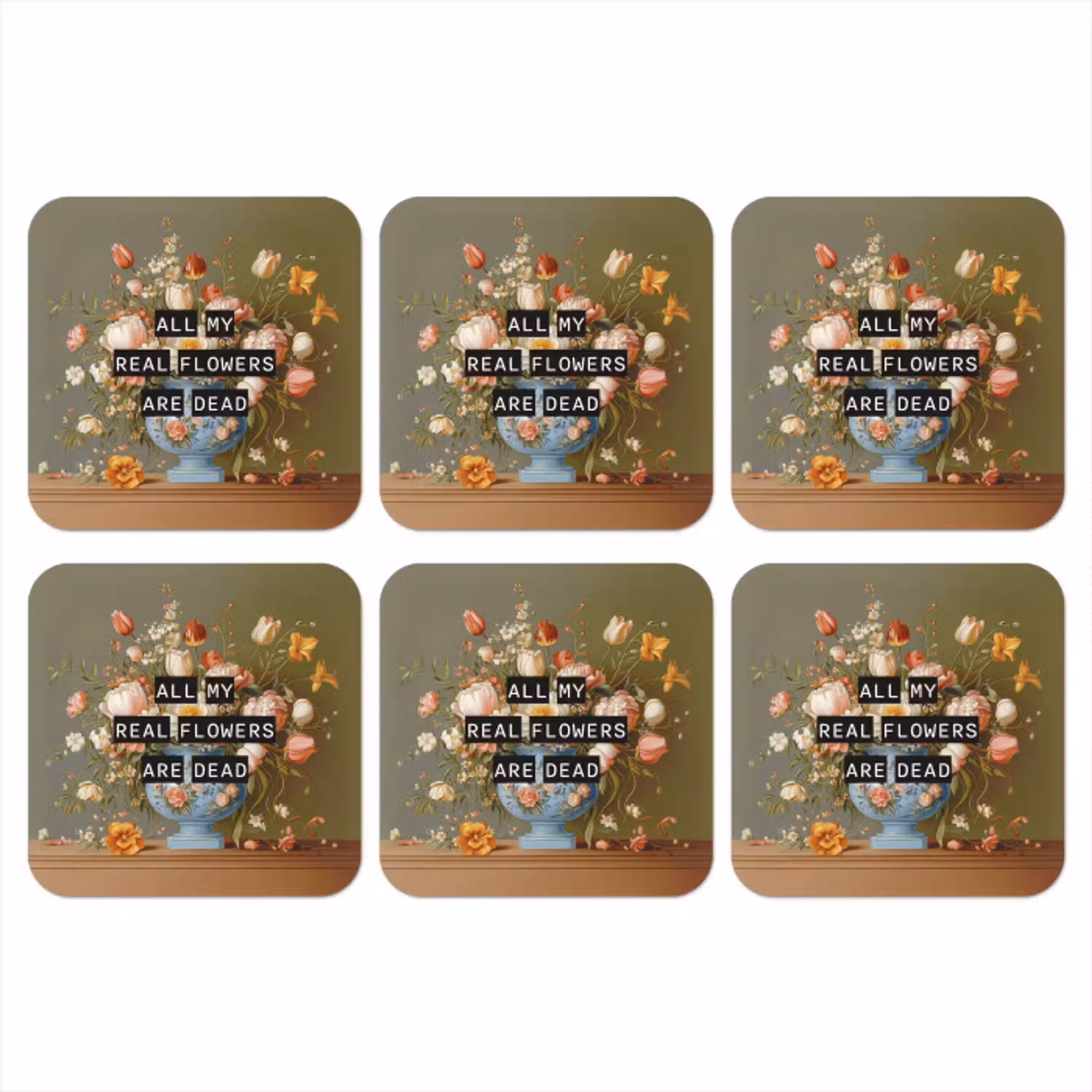 Bloem - Quote - Vintage - Art onderzetter kurk middel -3d