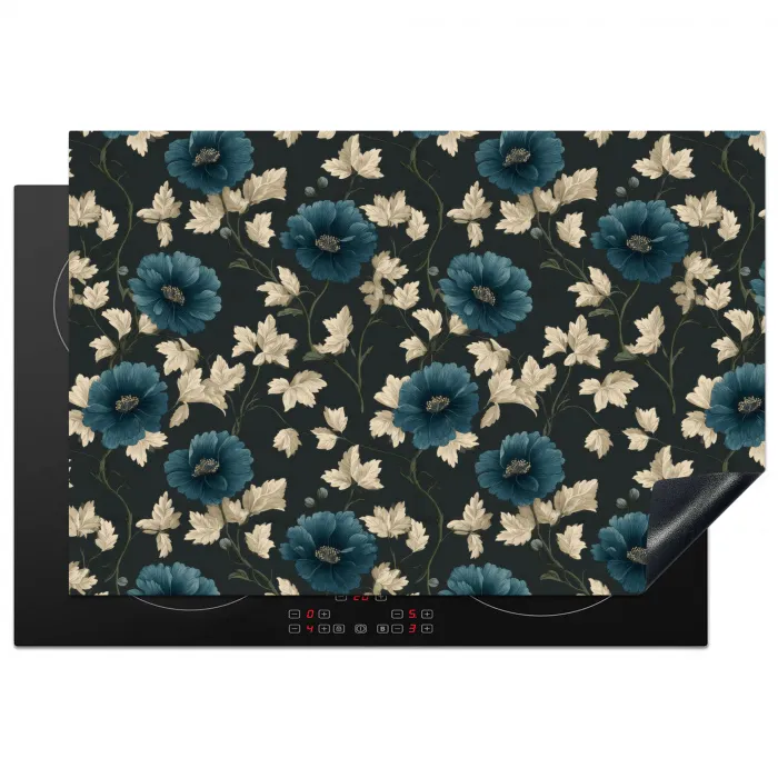 Botanisch - Bloemen - Blauw Inductie beschermer vinyl 3mm klein 276 -3d