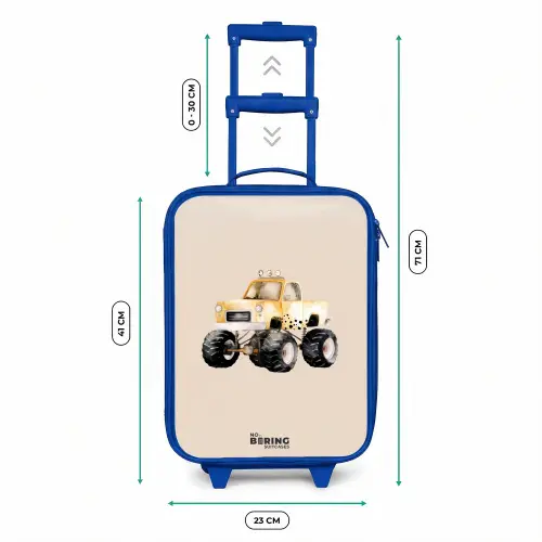 Gele monstertruck op een beige achtergrond Kinderkoffer - Blauw klein -productfoto_formaten