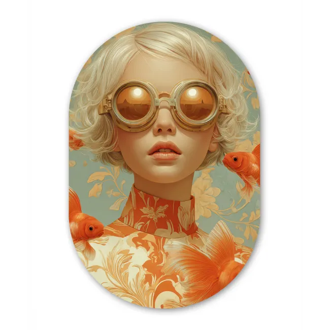 Muurovaal aluminium - Goudvissen - Oranje - Vrouw - Blond