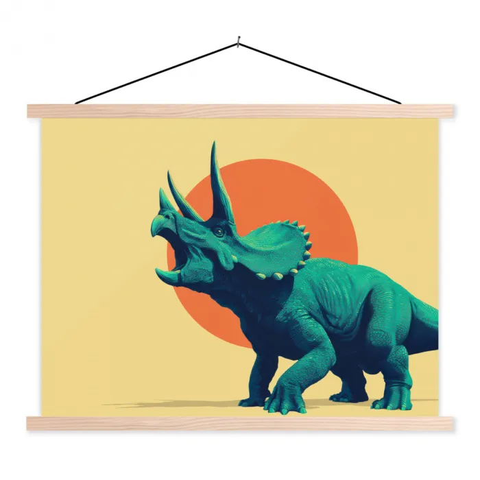 Triceratops - Cirkel - Oranje - Hoorns textielposter latten blank klein -3d