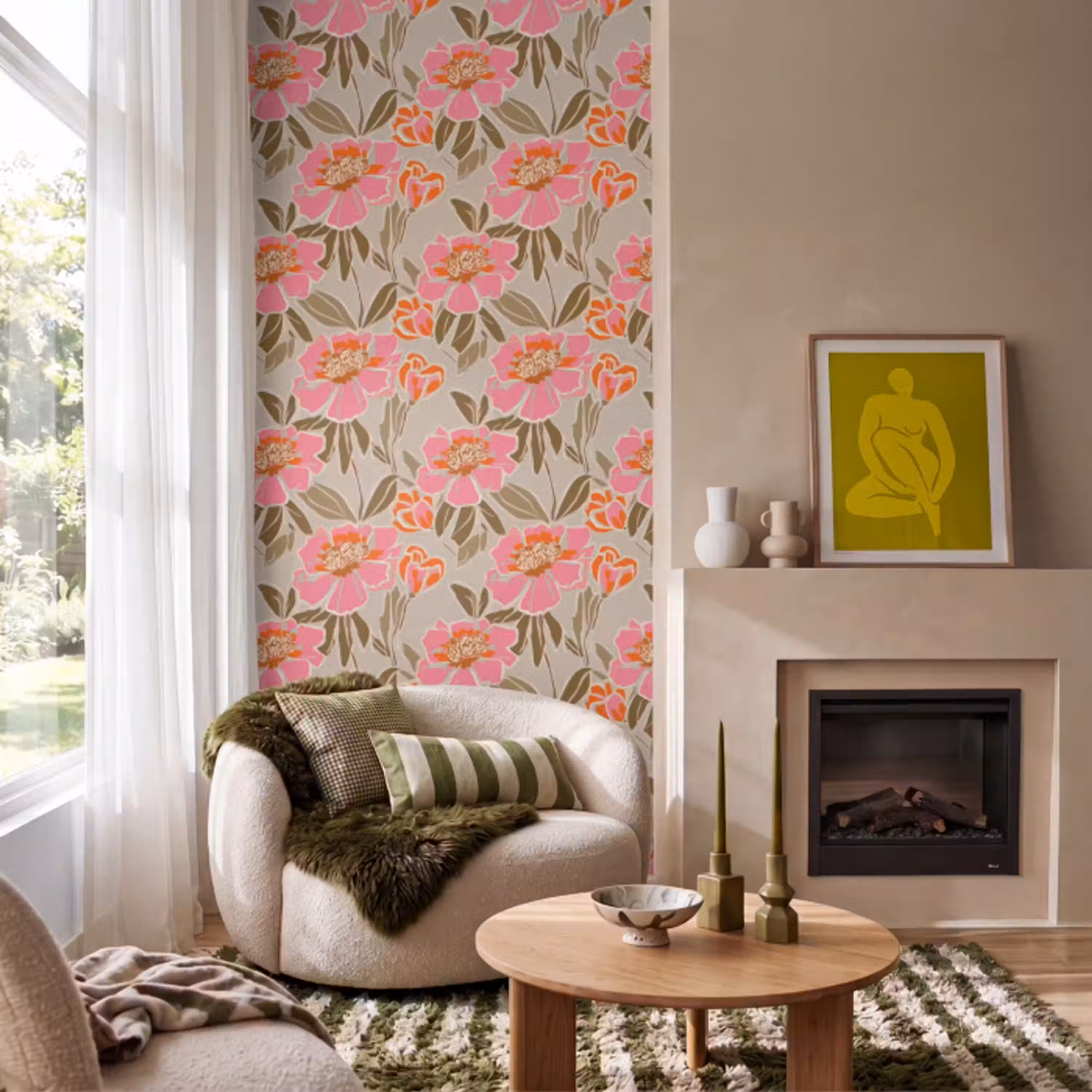 Pioenrozen - Patroon - Roze Behang Vlies klein 1076 -sfeer2