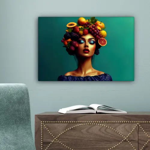 Vrouw - Hoodtooi - Tropisch - Fruit - Druiven canvas 2cm klein -sfeer4