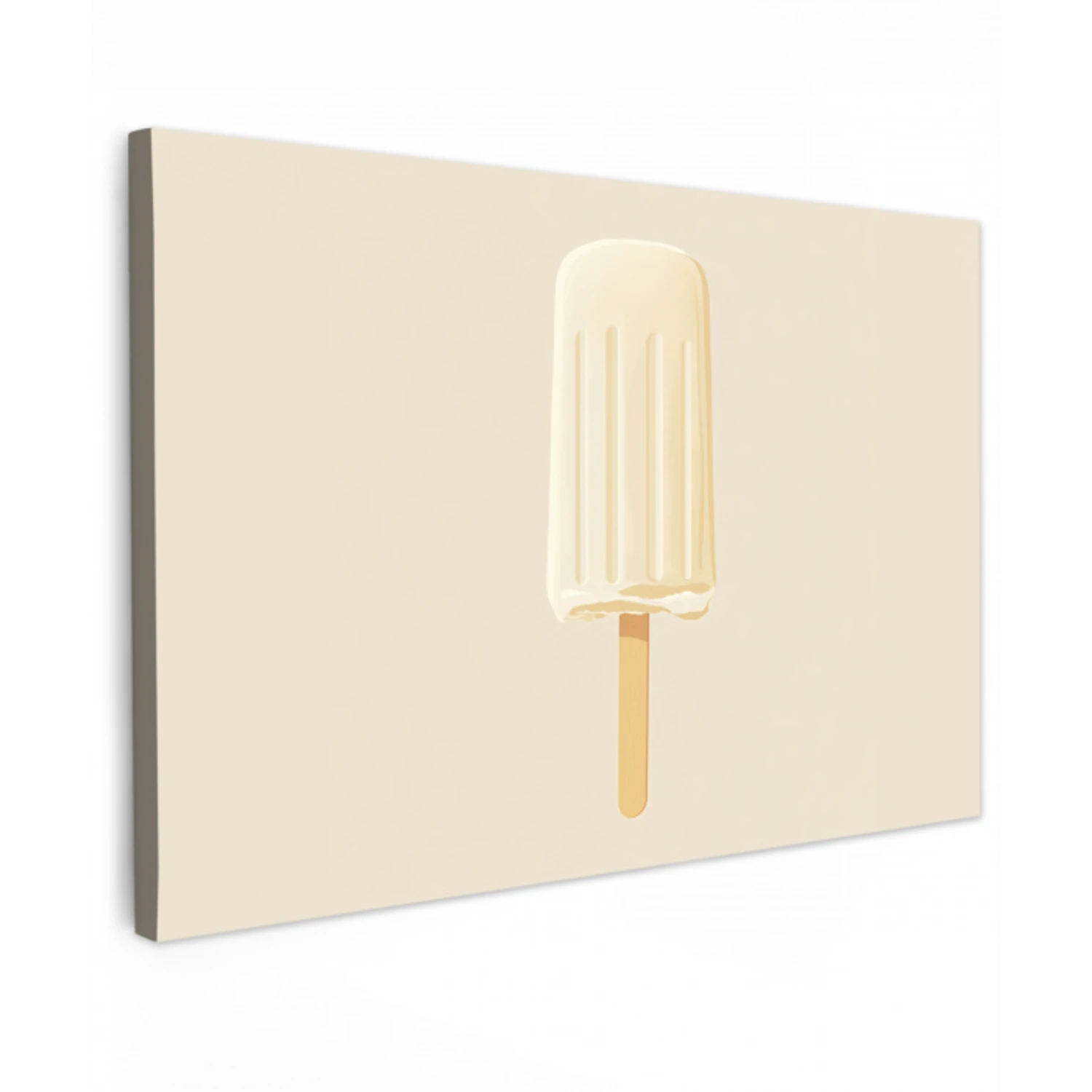 Minimalistisch - Waterijsje - Stokje - Beige Tuinposter op houten frame 2 cm dik klein -3d