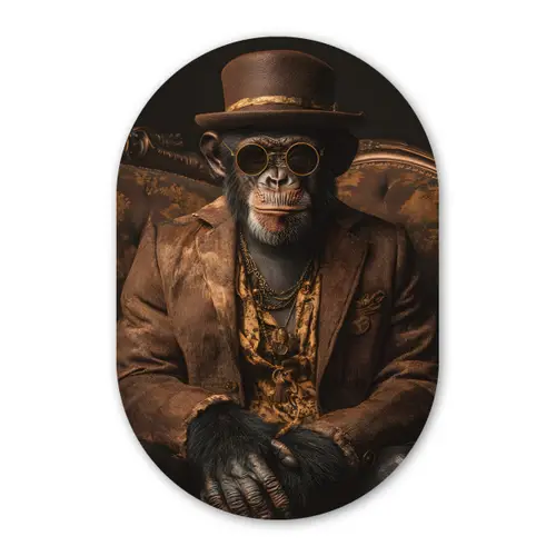 Chimpansee - Stoel - Pak - Bruin Wandcirkel Ovaal Glas middel -3d