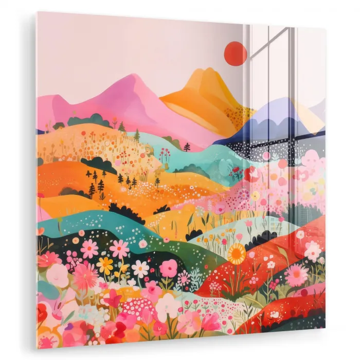Kleurrijke bloemen - Bergen - Fantasielandschap plexiglas 5mm klein -zzzproduct_nieuw