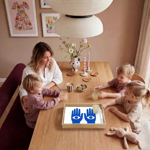 Handen - Twee - Ogen - Blauw Dienblad Rechthoek middel -sfeer4