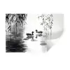 Eenden - Waterlelies - Riet - Zwart Muursticker klein -3d
