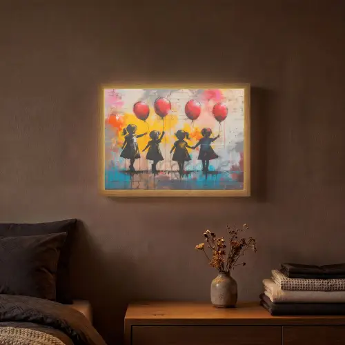 Graffiti - Kinderen - Street art - Ballon - Banksy Style Light Box met batterij (Wandlamp) middel -sfeer4