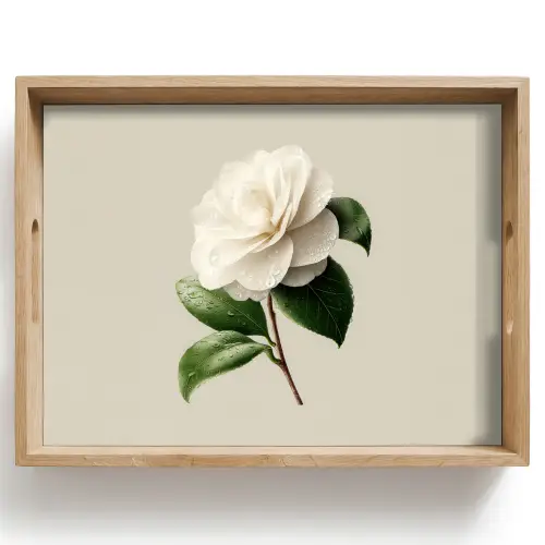 Cameliabloem - Wit - Groen Dienblad Rechthoek middel -z3d_shopping
