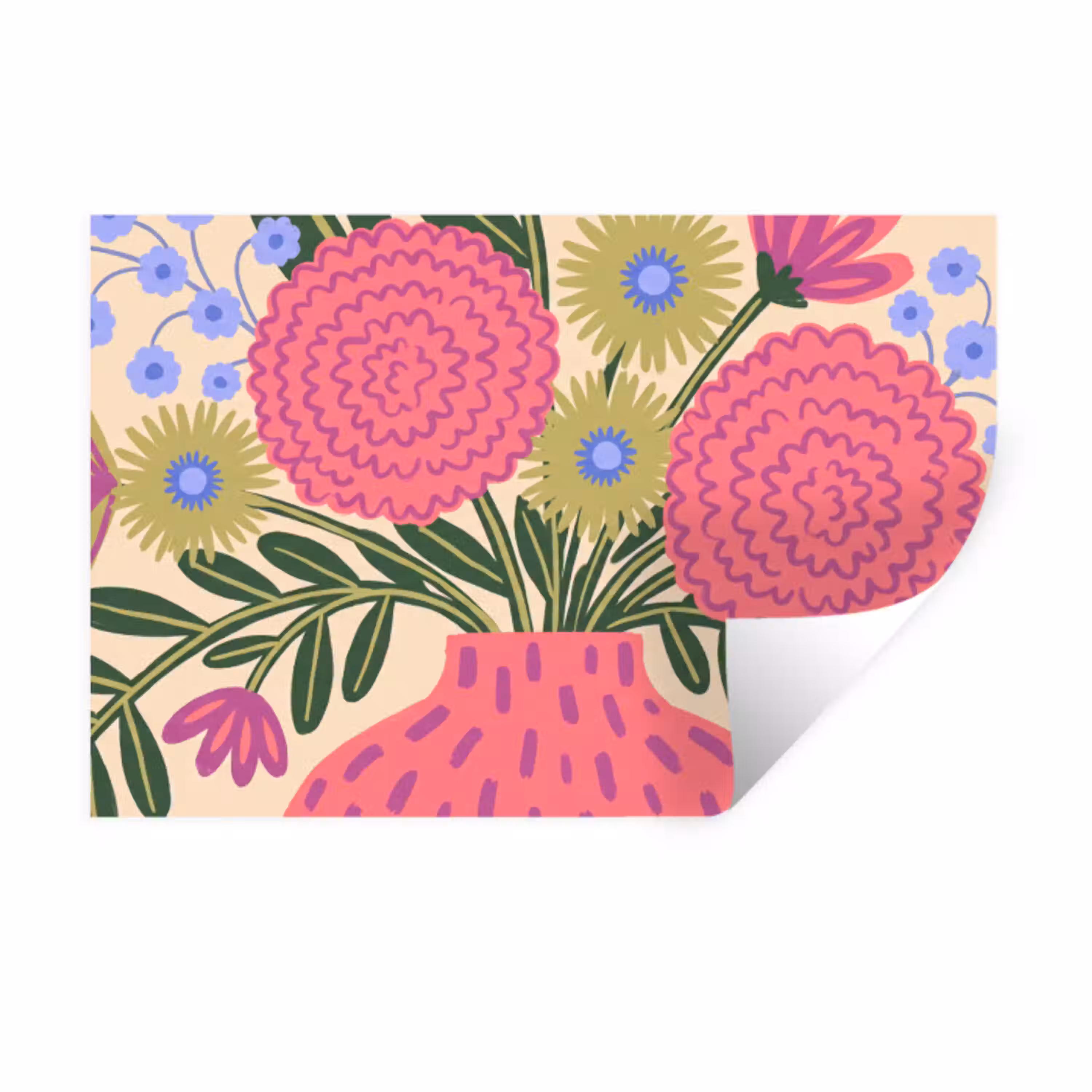 Bloemen - Boeket - Natuur - Abstract - Roze Muursticker klein -3d