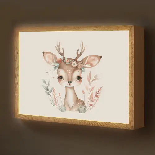 Hert - Bohemian - Bloemen - Bosdieren Light Box met batterij (Wandlamp kind) middel -z3d_website