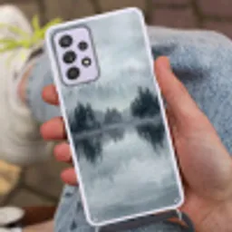 Bos - Meer - Mist - Natuur - Grijs Hoesje Samsung Galaxy A52 5G met koord klein -sfeer3