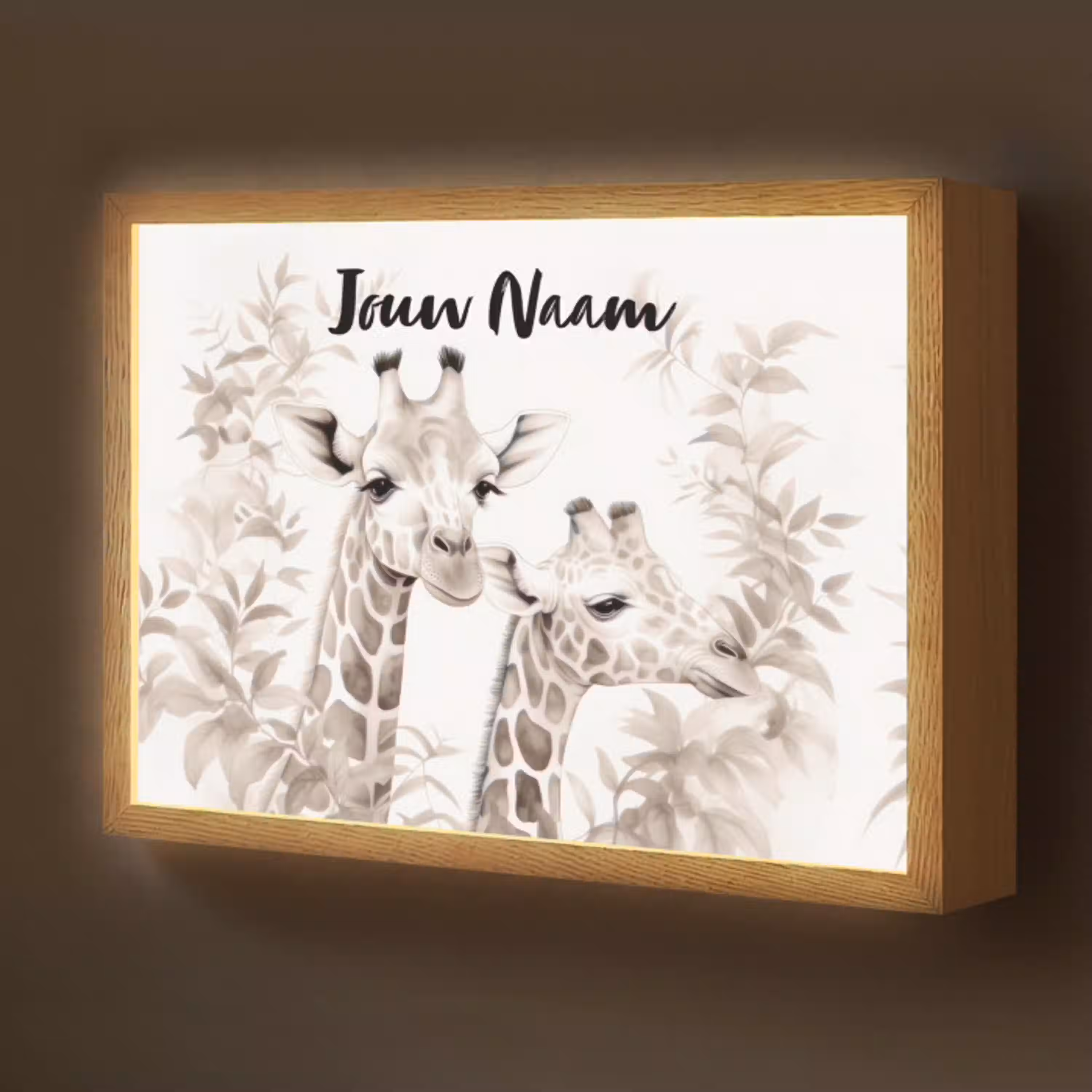 Giraffe - Bladeren - Bruin - Jungle - Kind Light Box met batterij (Wandlamp kind) middel -z3d_website