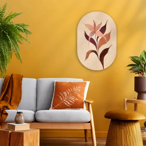 Minimalistisch - Bloem - Bladeren - Beige Wandcirkel Ovaal Forex klein -sfeer4