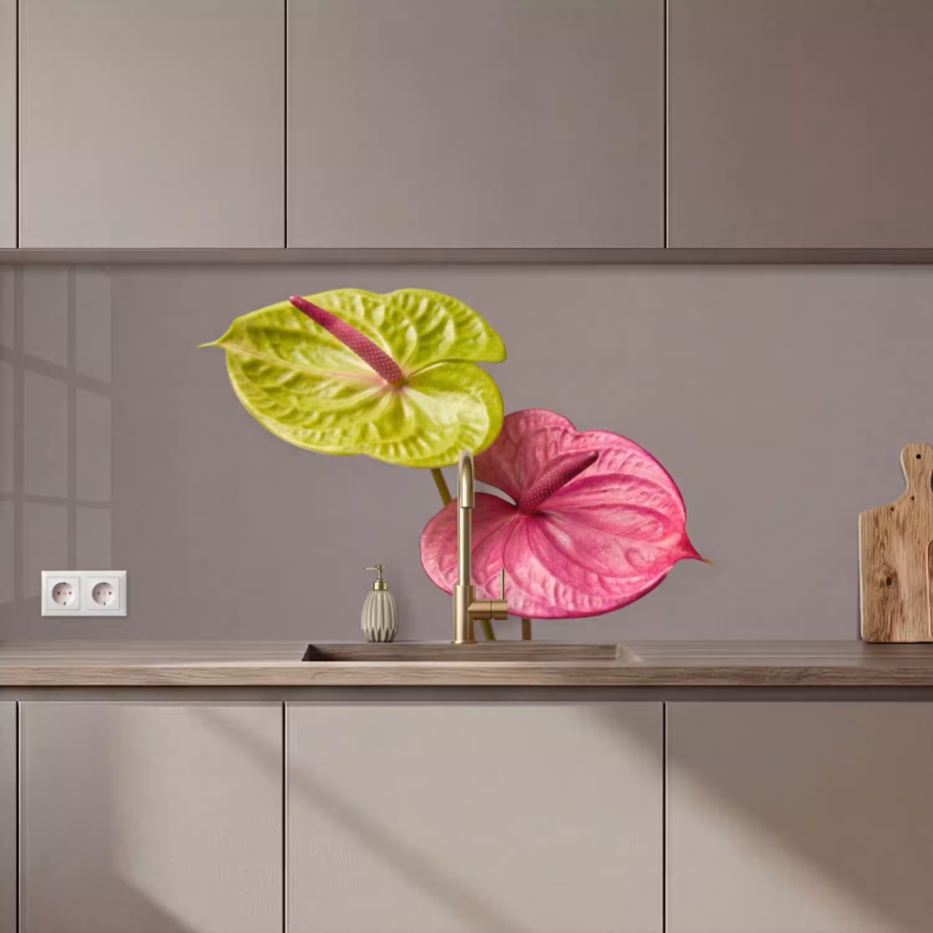 Planten - Anthurium - Groen - Roze keuken achterwand 2 middel zz_3dshopping
