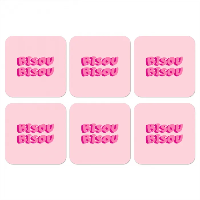 Bisou - Roze - Dikke letters onderzetter kurk middel -3d