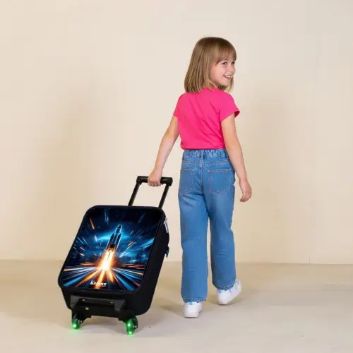 Ruimteraket stijgt op in nachtelijk lichtspektakel Kinderkoffer - Zwart klein -sfeer1